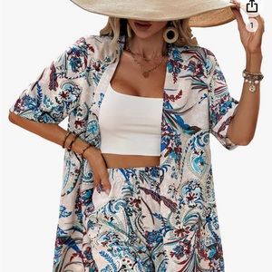 Women's 2 Piece Outfit Floral Print Button Front Shirt with Shorts Set